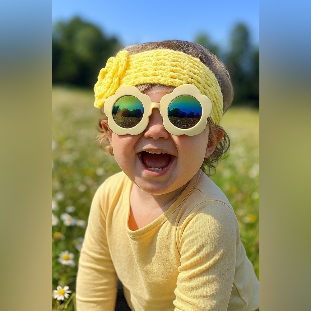 Toddler Bundle flower power sunnies and crochet headband(New/handcrochet)